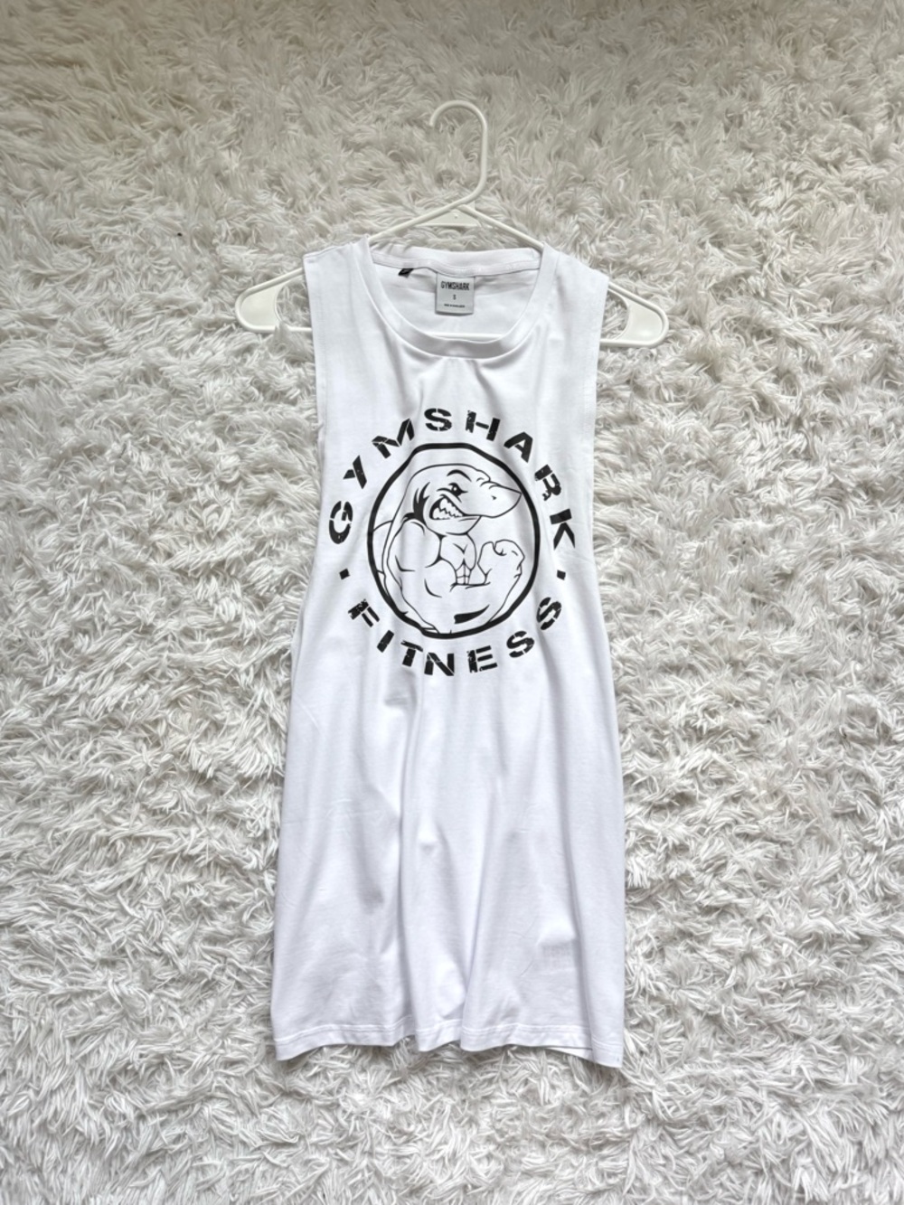 Gymshark White Muscle Tank with Black Logo Graphic